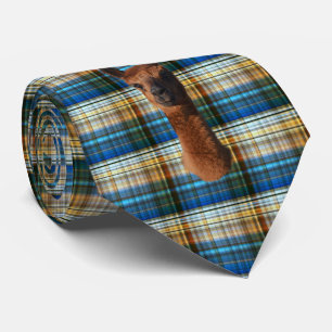 Happy Apacas On A Checked Tartan  Print, Tie