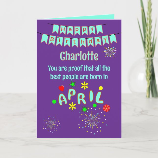 Happy April Birthday Folded Greeting Card (Front)