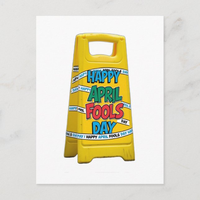 Happy april fools day plastic yellow sign postcard (Front)