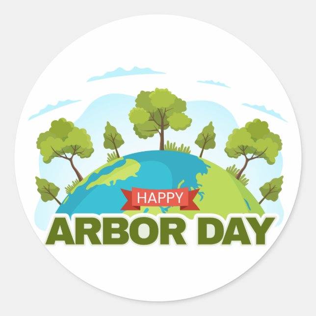 Happy Arbor Day Classic Round Sticker (Front)
