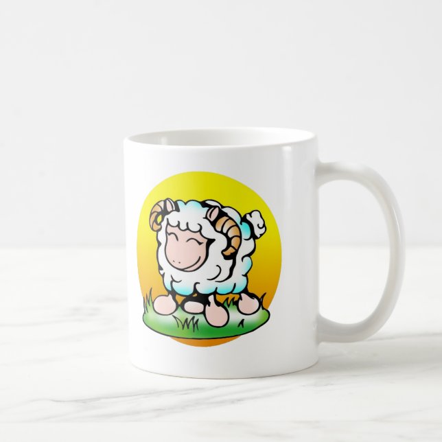 Happy Aries Ram Cartoon on Grass Coffee Mug (Right)