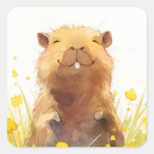 Happy as a Capybara Can Be Square Sticker
