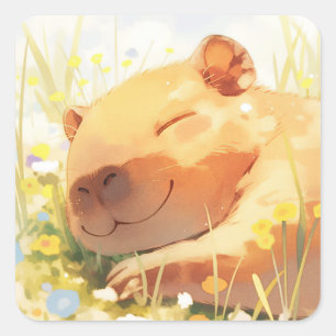 Happy as a Capybara Square Sticker