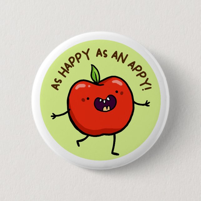 Happy As An Appy Fruit Button Pin (Front)