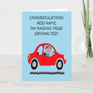 Happy as he has just passed driving test card