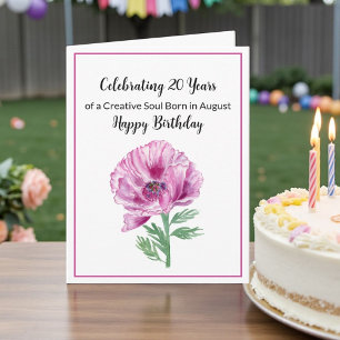 Happy August 20th Birthday Purple Poppy  Card