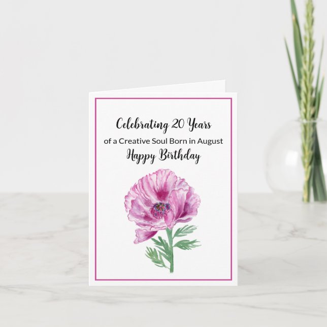 Happy August 20th Birthday Purple Poppy  Card (Front)