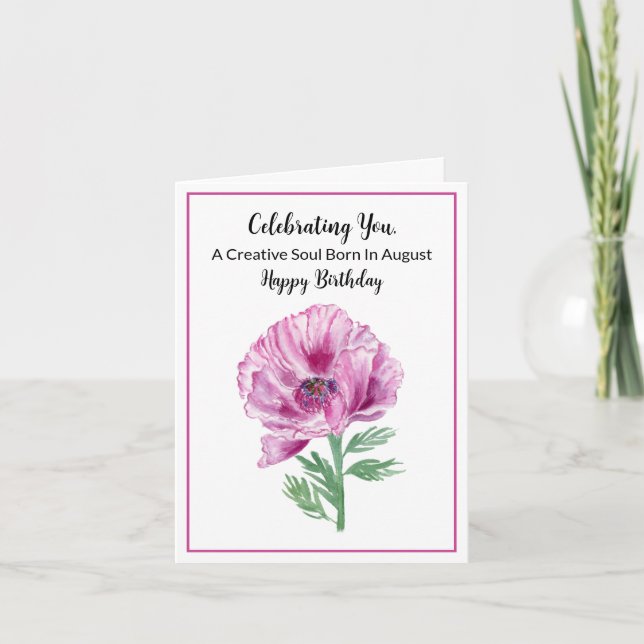  Happy August Birthday Purple Poppy Card (Front)