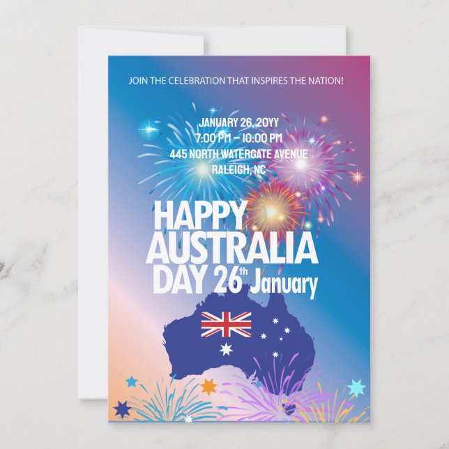 Happy Australia Day 26th January Firework Festival Invitation (Front)