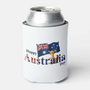 Happy Australia Day Cute Kangaroo Flag Can Cooler