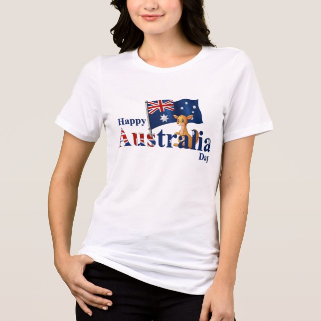 Happy Australia Day Cute Kangaroo Flag Tri-Blend Shirt (Front)