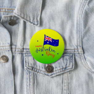 Happy Australia Day Flag Green Gold Badge