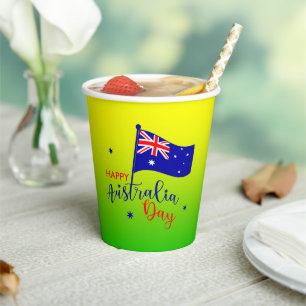 Happy Australia Day Flag Green Gold Paper Cups