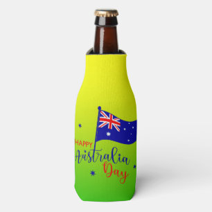 Happy Australia Day Flag Green Gold Stubby Bottle Cooler
