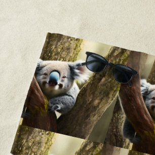 Happy Australian Koala In Tree, Beach Towel
