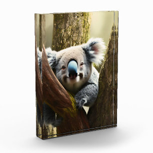 Happy Australian Koala In Tree, Photo Block