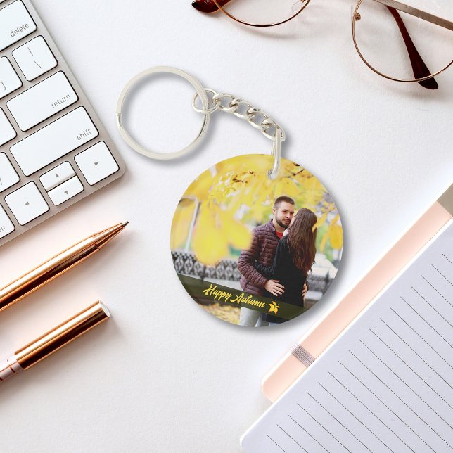  Happy autumn couple photo Keychain (Creator Uploaded)