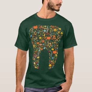 Happy Autumn Fall Tooth , Funny Cute Dentist Crew T-Shirt