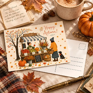Happy Autumn Farmers Market Vintage Fall Greeting Postcard