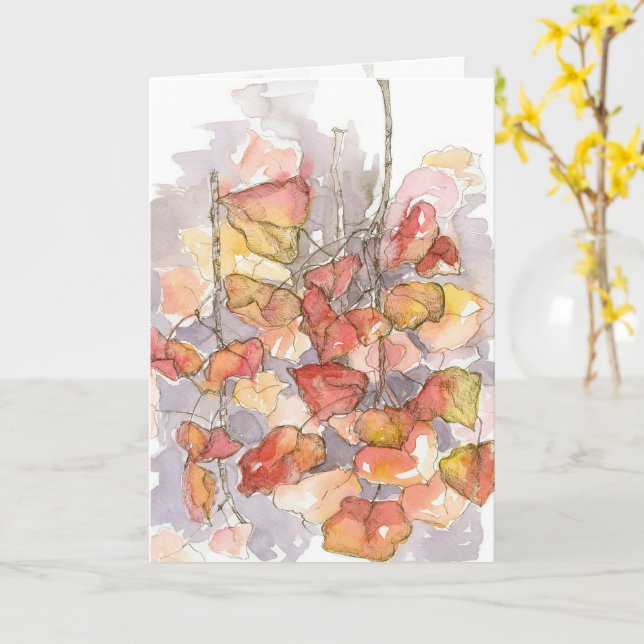 Happy Autumn Leaves Tree Branch Fall Colours Card (Yellow Flower)