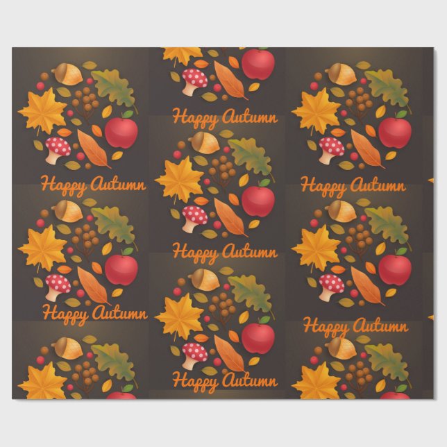 Happy Autumn Mushroom & Harvest Foliage Paper (Flat)