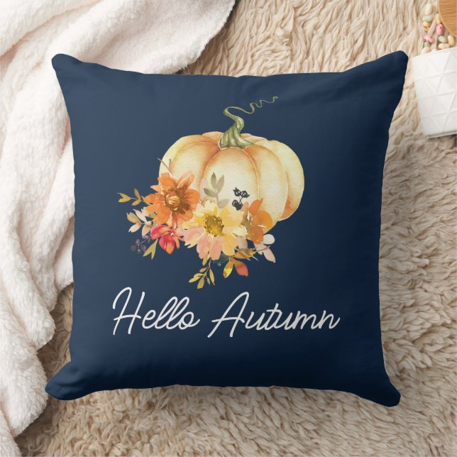 happy autumn navy blue thanksgiving fall cushion (Blanket)