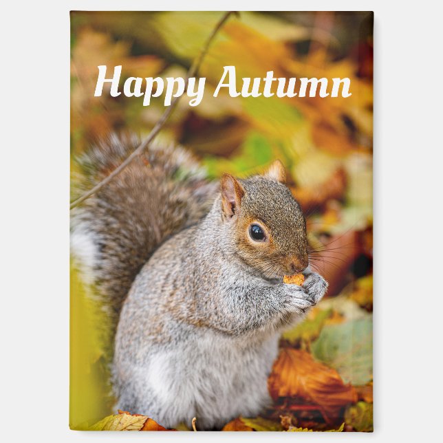 Happy Autumn Squirrel Magnet (Front)