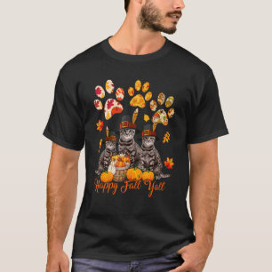 Happy Autumn Y'all Thanksgiving Three Cats Fall Ca T-Shirt