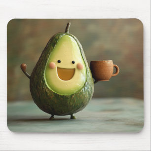 Happy Avocado Enjoying a Cup of Tea Mouse Pad