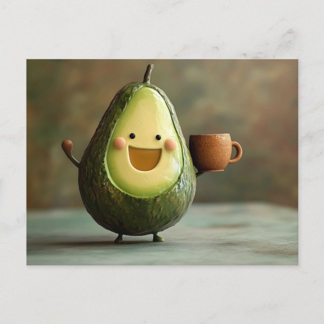 Happy Avocado Enjoying a Cup of Tea Postcard (Front)