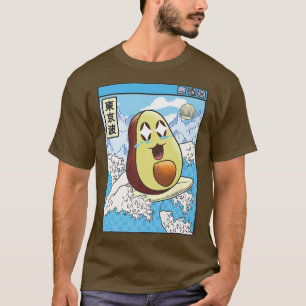 Happy Avocado Surfing Japanes Waves Kawaii Anime V T-Shirt