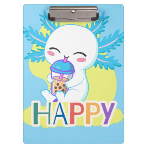 Happy Axolotl with Boba Tea – Cute Kawaii Bubble T Clipboard