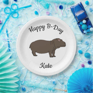 Happy B-day Hippopotamus African Animal Paper Plate