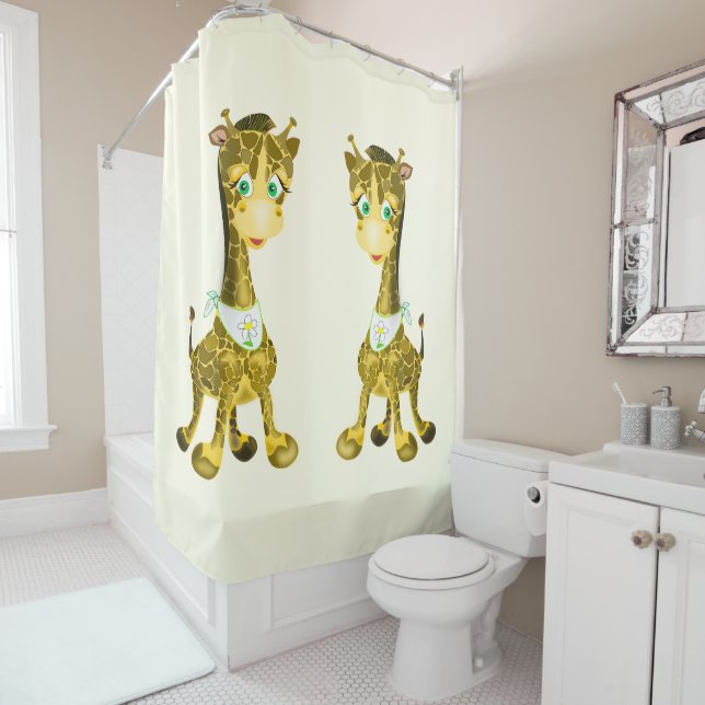 Happy Baby Giraffe Funny Shower Curtain (In Situ)