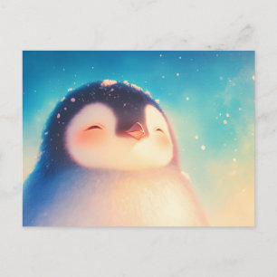 Happy Baby Penguin in Golden Winter Sun Postcard