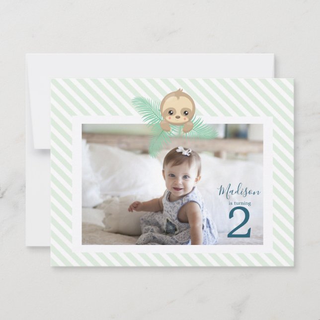 Happy Baby Sloth 2nd Birthday Party Invitation (Front)