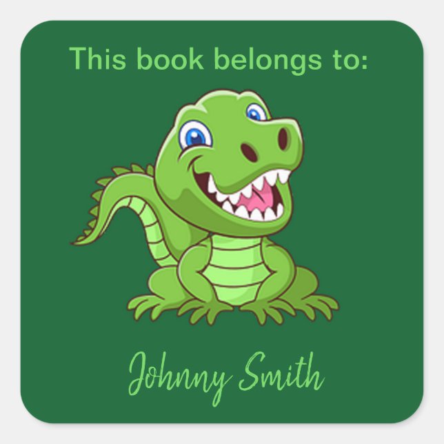 Happy Baby T-Rex Dinosaur Design Bookplate Sticker (Front)