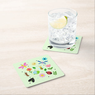 Happy Backyard Critters Square Paper Coaster