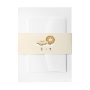 Happy Bagel Illustration Wedding White Brown Cream Invitation Belly Band