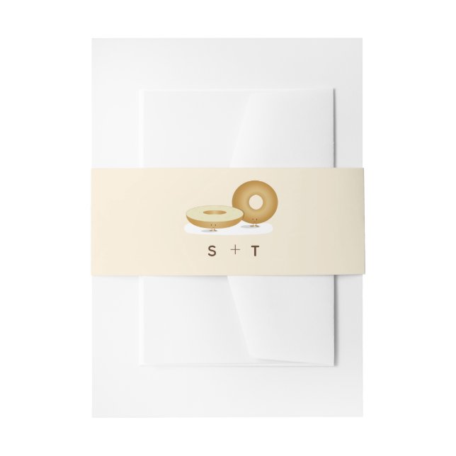Happy Bagel Illustration Wedding White Brown Cream Invitation Belly Band (Front Example)