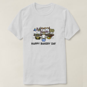 Happy Bakery Day T-Shirt With Man and Bakery