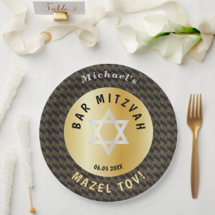Happy Bar Mitzvah 20XX Gold Decorative  Paper Plate
