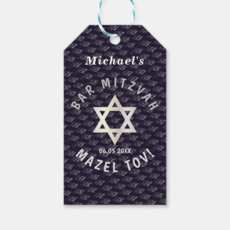 Happy Bar Mitzvah 20XX navy blue stylish pattern Gift Tags