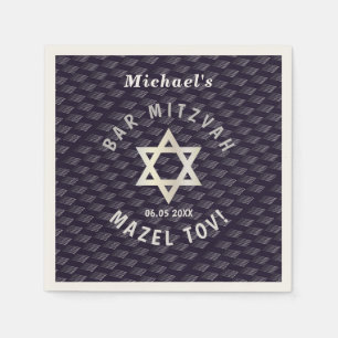 Happy Bar Mitzvah 20XX navy blue stylish pattern Napkin