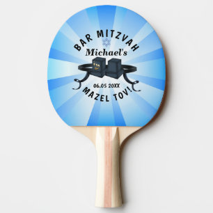 Happy Bar Mitzvah 20XX Party Blue Personalise Ping Pong Paddle