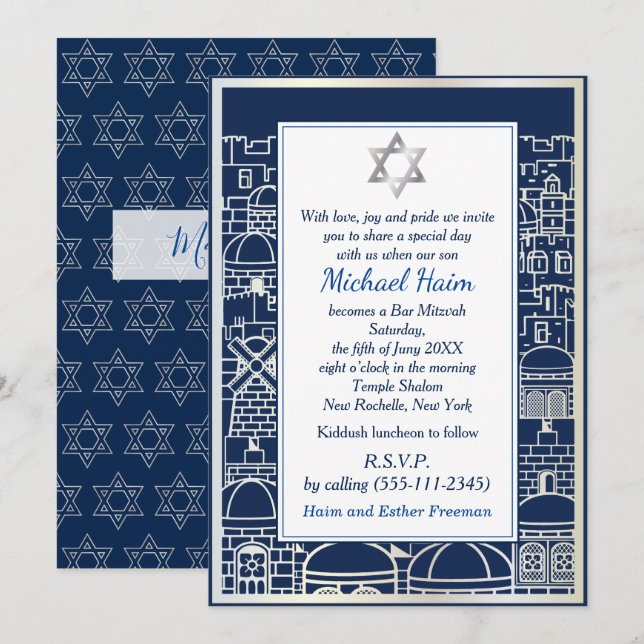 Happy Bar Mitzvah 20XX Tefillin Stylish Invitation (Front/Back)