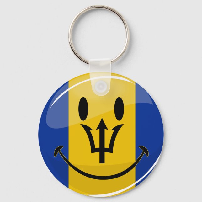 Happy Barbados Flag Key Ring (Front)