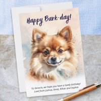 Happy Bark-day Watercolor Pomeranian Dog Birthday