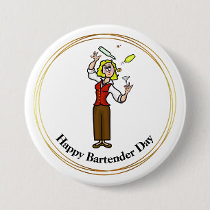 Happy Bartender Day Button- Cartoon Female 7.5 Cm Round Badge