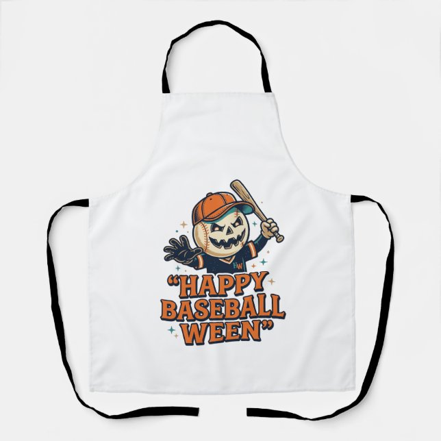 Happy Baseball Ween Vintage Halloween Baseball Des Apron (Front)